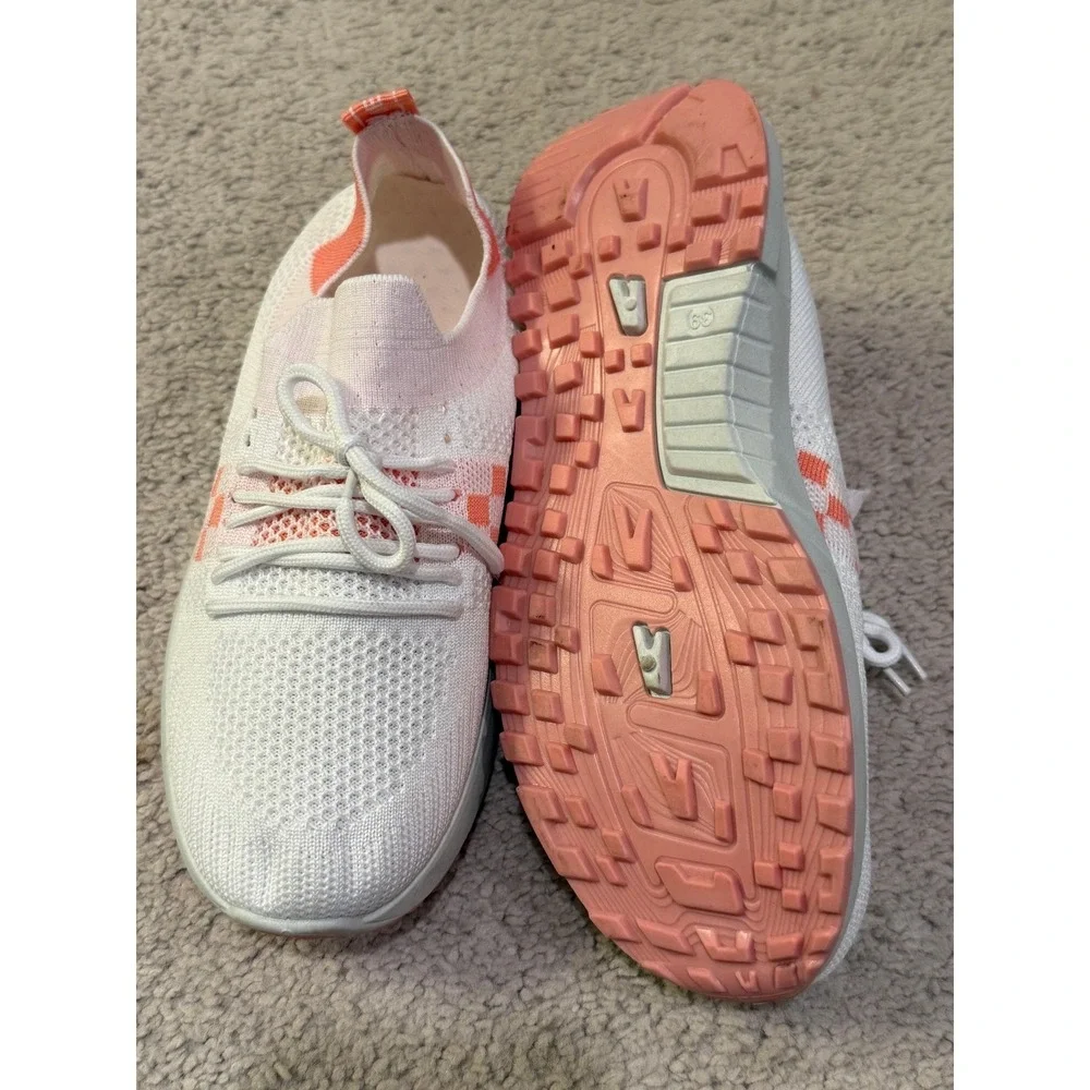 White Coral Orange Knit Walking Shoes Slip On Sneakers‎ EU 39 With The 3 Stripes